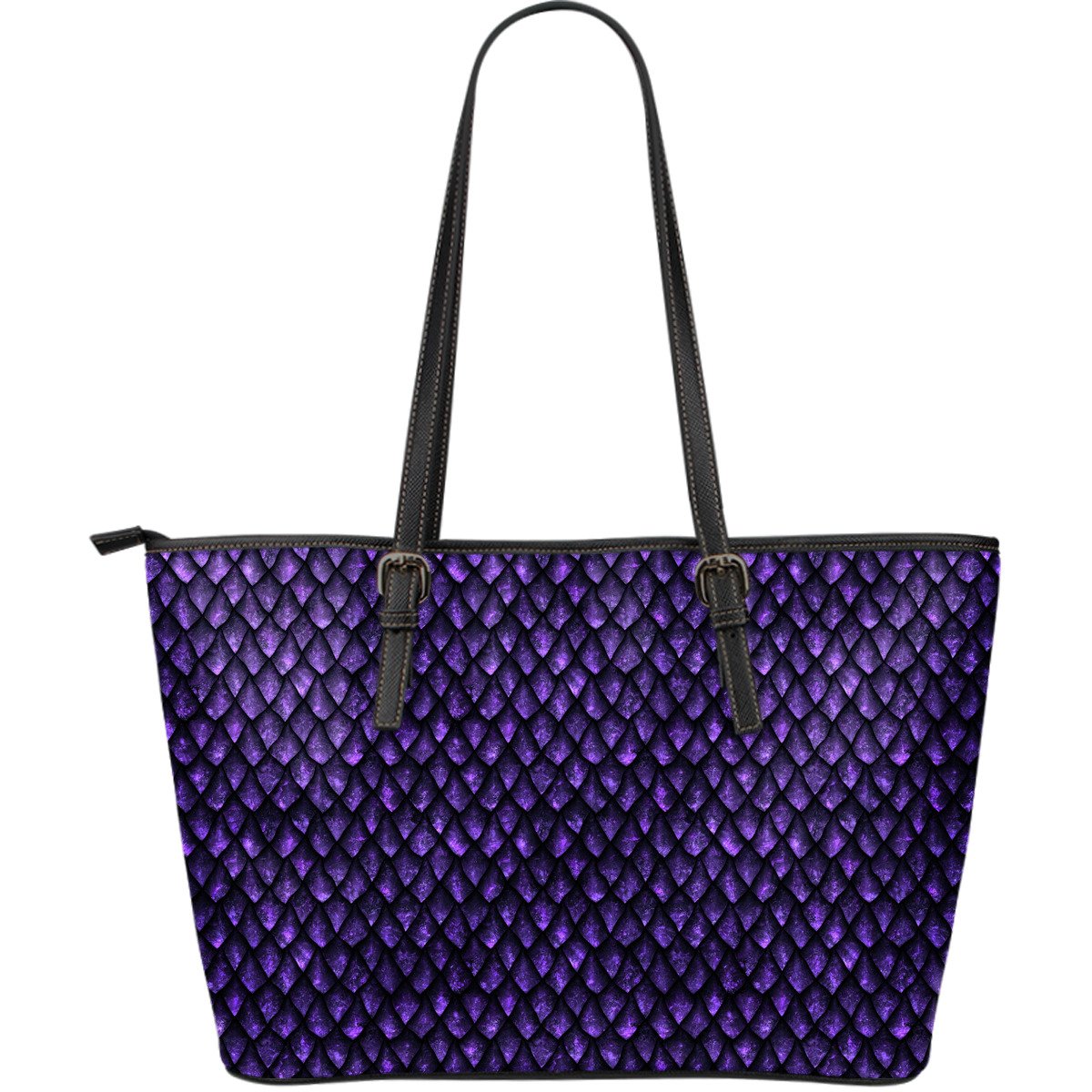 Purple Dragon Scales Pattern Print Leather Tote Bag