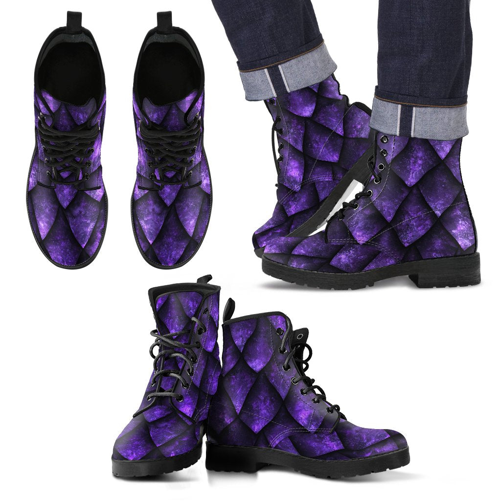 Purple Dragon Scales Pattern Print Men's Boots