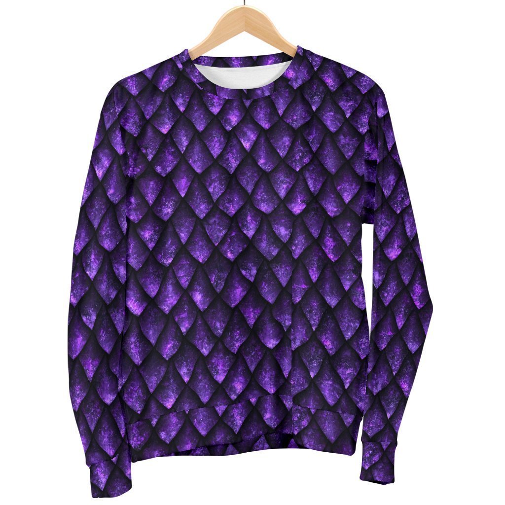 Purple Dragon Scales Pattern Print Men's Crewneck Sweatshirt