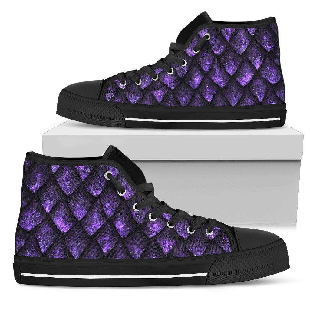 Purple Dragon Scales Pattern Print Men's High Top Shoes