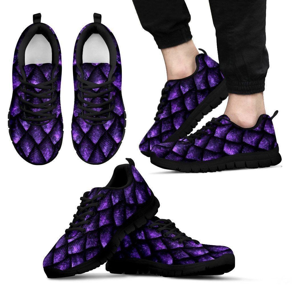 Purple Dragon Scales Pattern Print Men's Sneakers