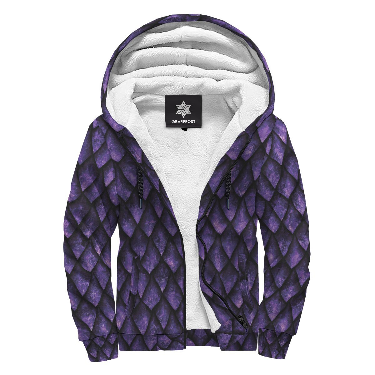 Purple Dragon Scales Pattern Print Sherpa Lined Fleece Hoodie