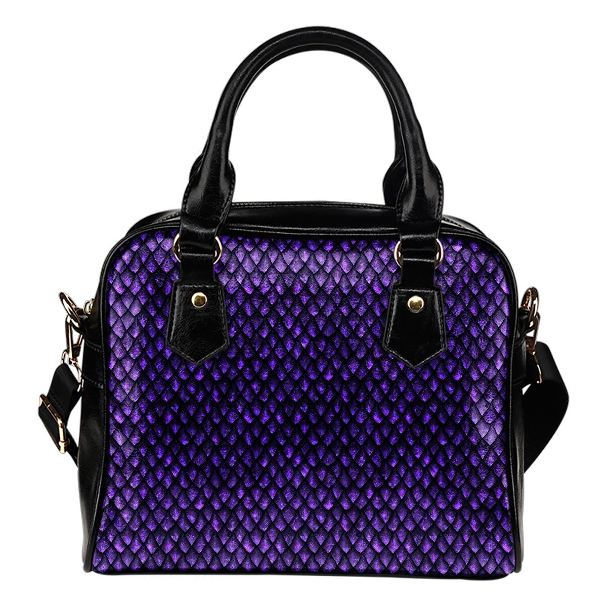 Purple Dragon Scales Pattern Print Shoulder Handbag