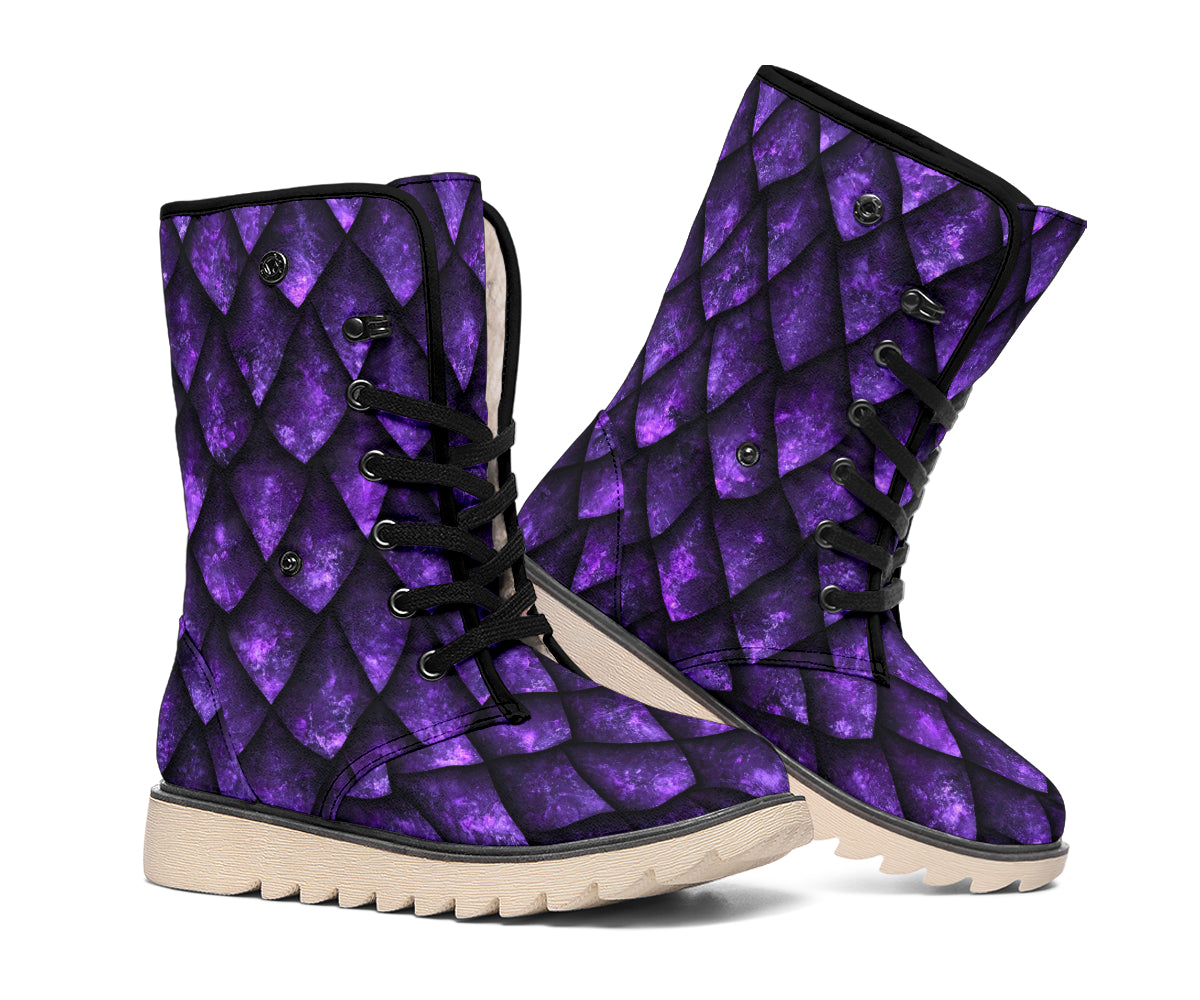 Purple Dragon Scales Pattern Print Winter Boots