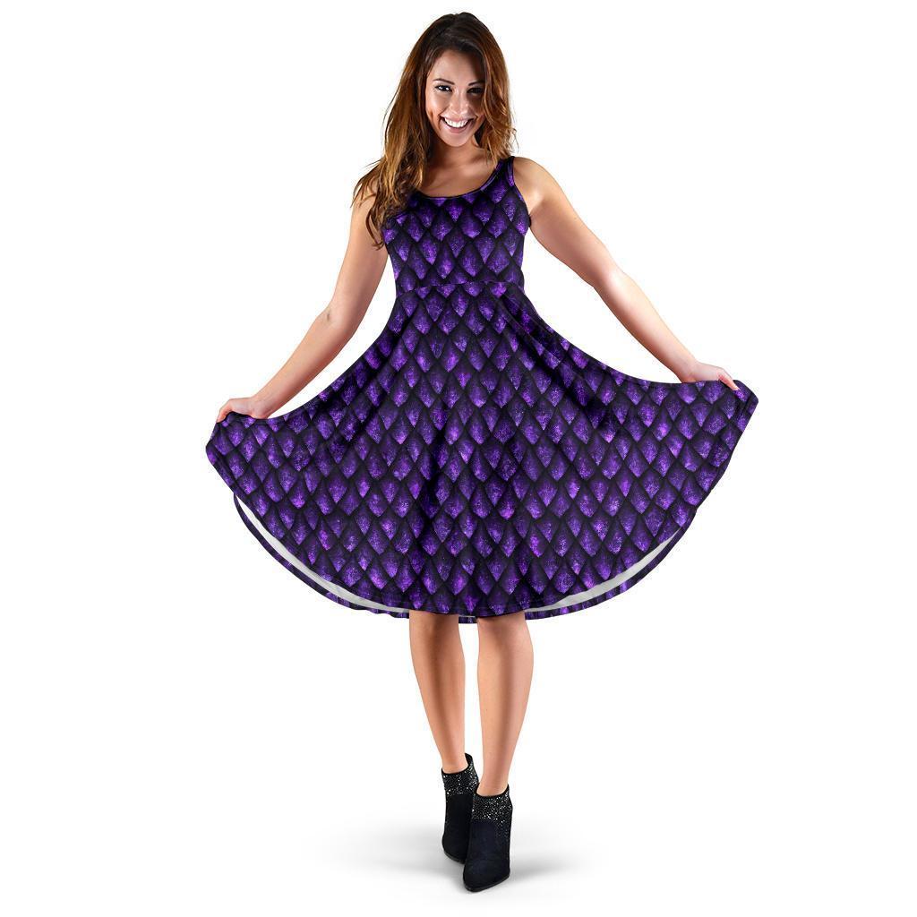 Purple Dragon Scales Pattern Print Women's Dress