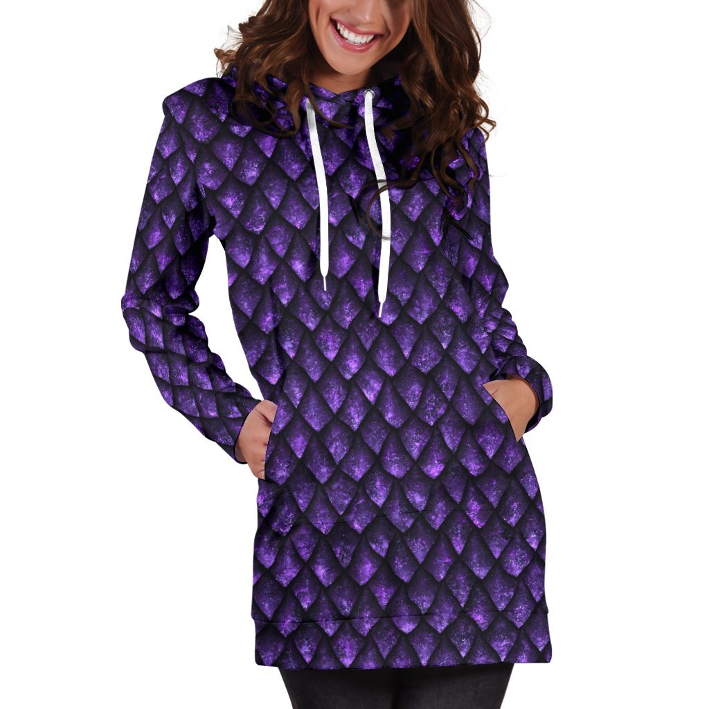 Purple Dragon Scales Pattern Print Women's Pullover Hoodie Dress