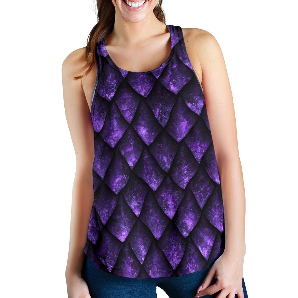 Purple Dragon Scales Pattern Print Women's Racerback Tank Top