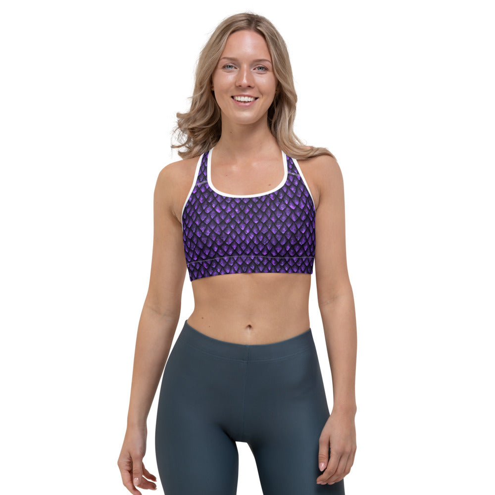 Purple Dragon Scales Pattern Print Women's Sports Bra