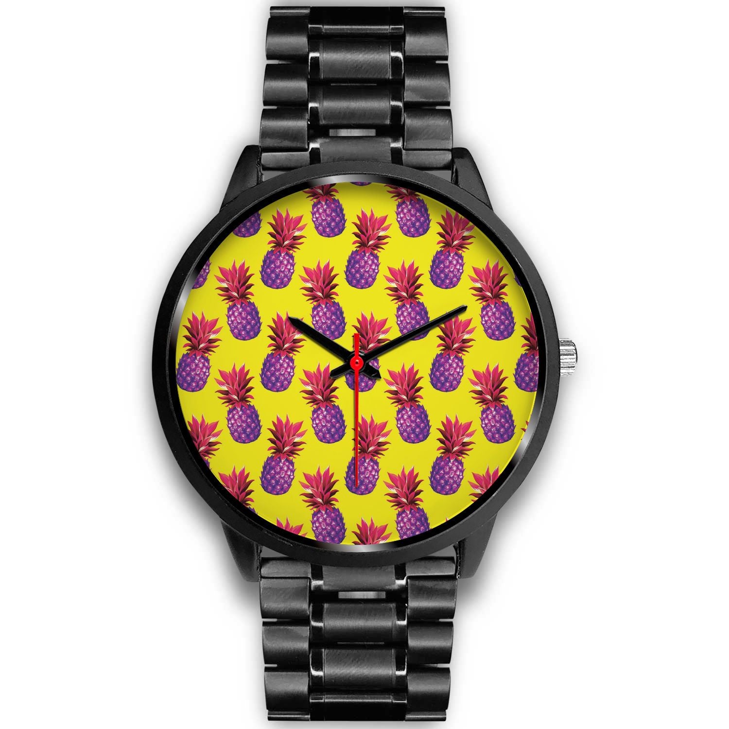 Purple EDM Pineapple Pattern Print Black Watch