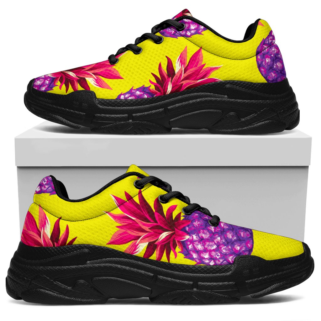 Purple EDM Pineapple Pattern Print Chunky Sneakers