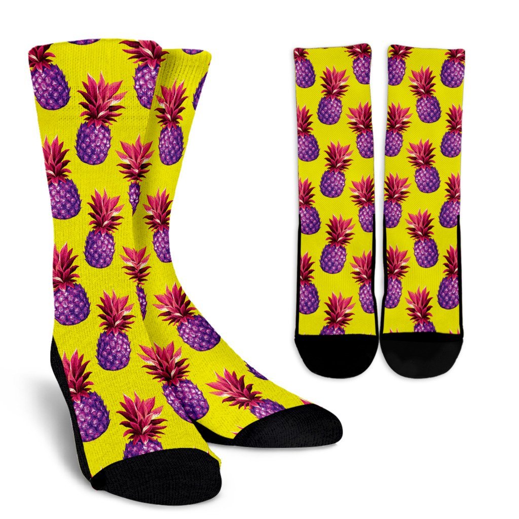 Purple EDM Pineapple Pattern Print Crew Socks