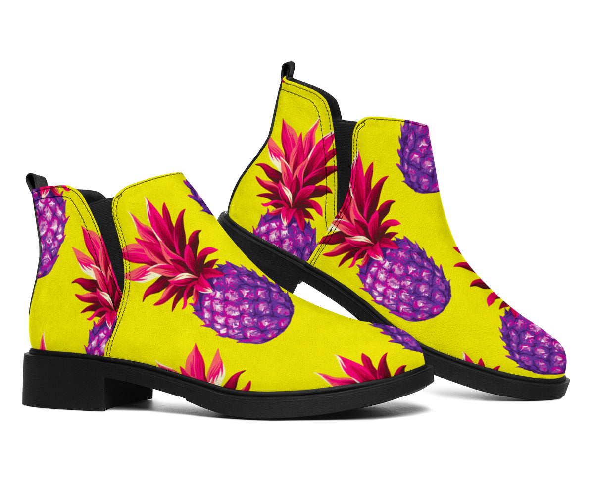 Purple EDM Pineapple Pattern Print Flat Ankle Boots