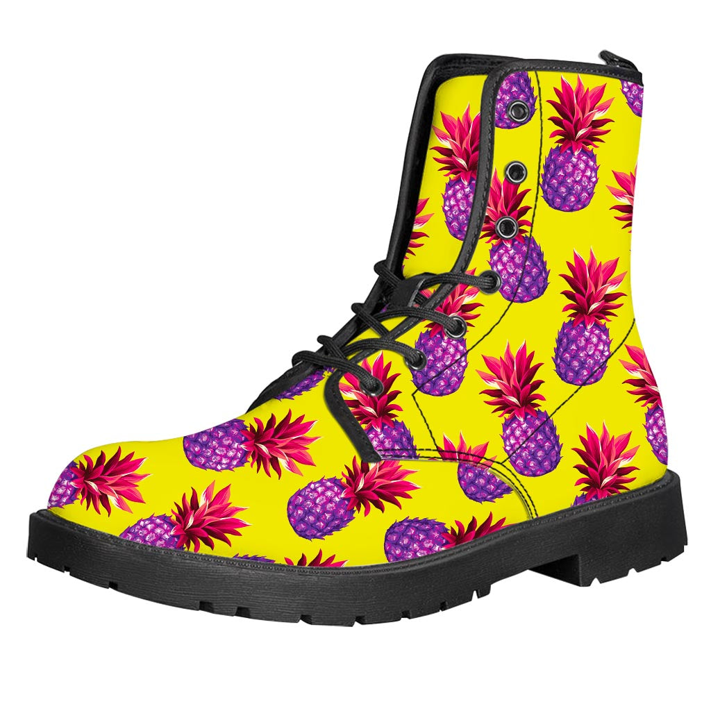 Purple EDM Pineapple Pattern Print Leather Boots