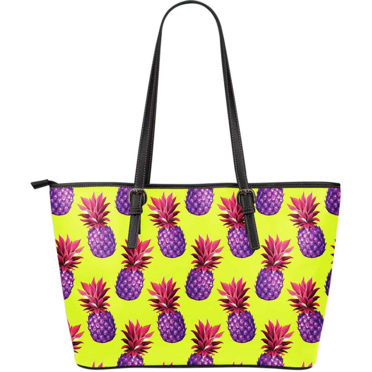 Purple EDM Pineapple Pattern Print Leather Tote Bag