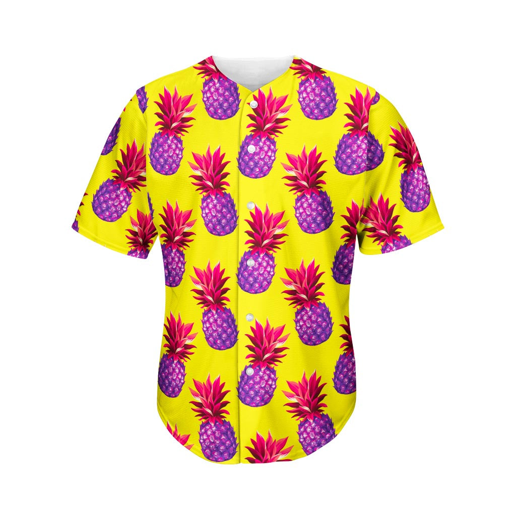 Purple EDM Pineapple Pattern Print Men's Baseball Jersey