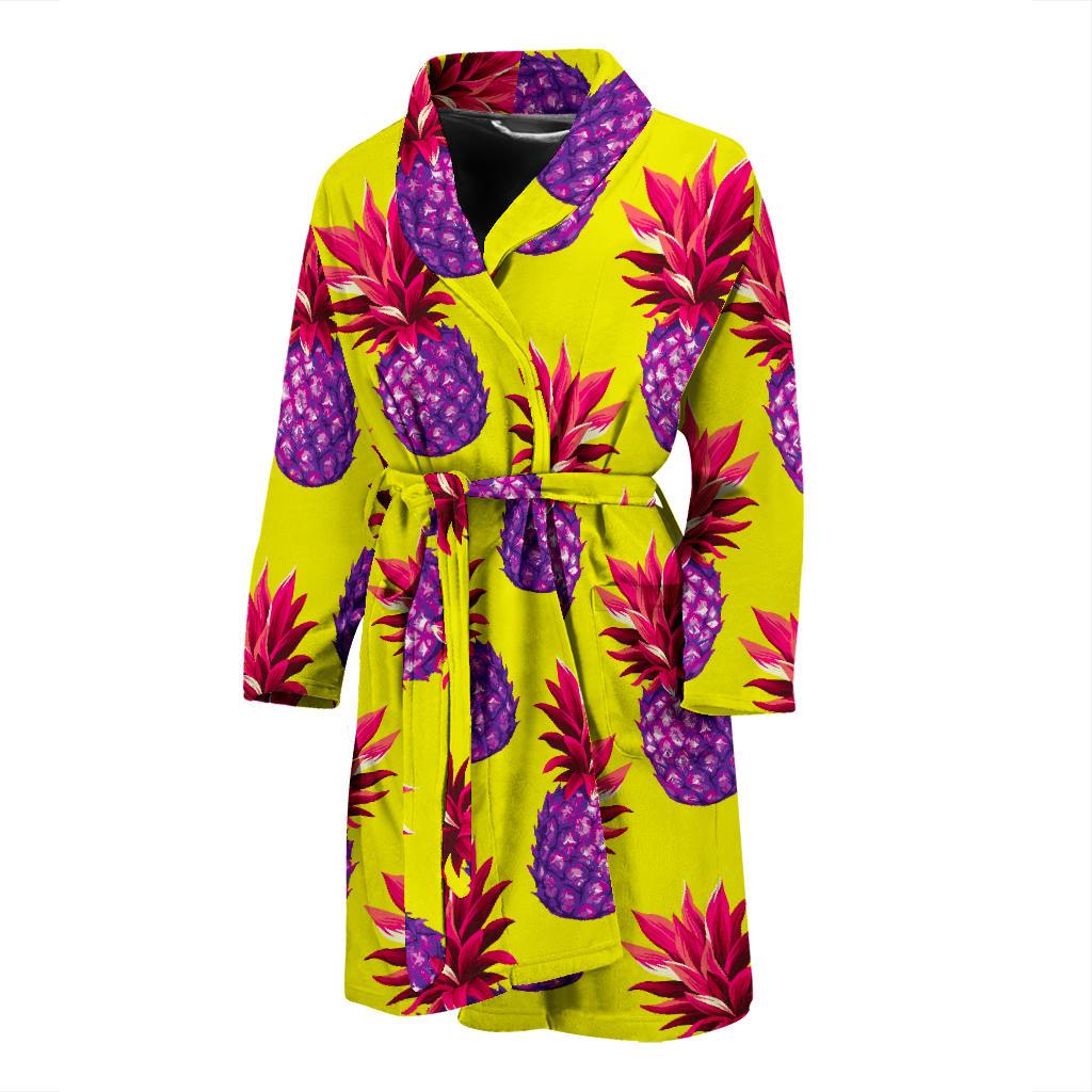 Purple EDM Pineapple Pattern Print Men's Bathrobe