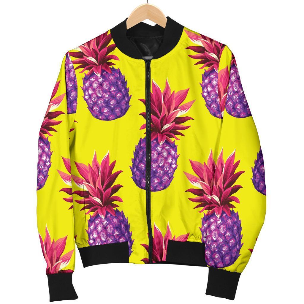 Purple EDM Pineapple Pattern Print Men's Bomber Jacket