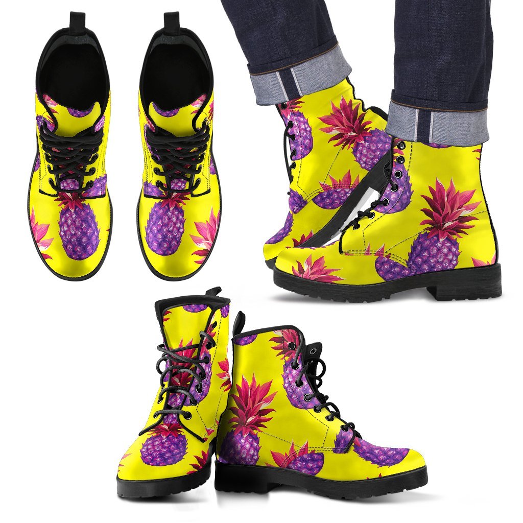 Purple EDM Pineapple Pattern Print Men's Boots