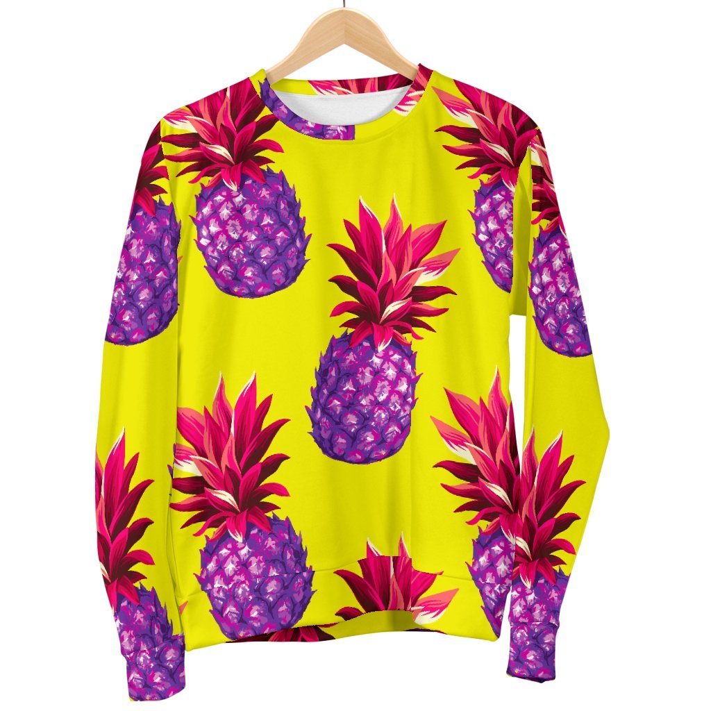 Purple EDM Pineapple Pattern Print Men's Crewneck Sweatshirt