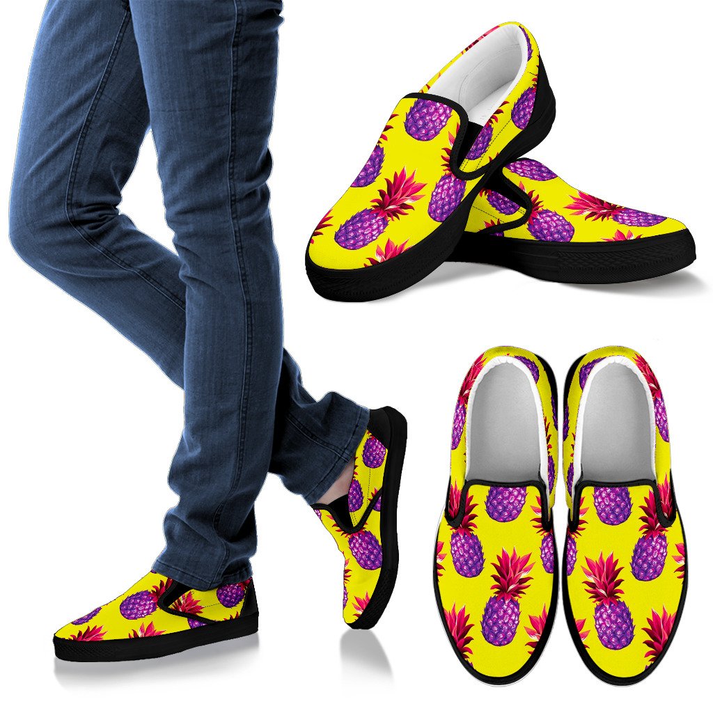 Purple EDM Pineapple Pattern Print Men's Slip On Shoes