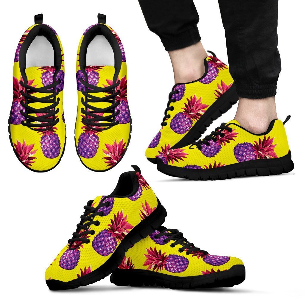 Purple EDM Pineapple Pattern Print Men's Sneakers