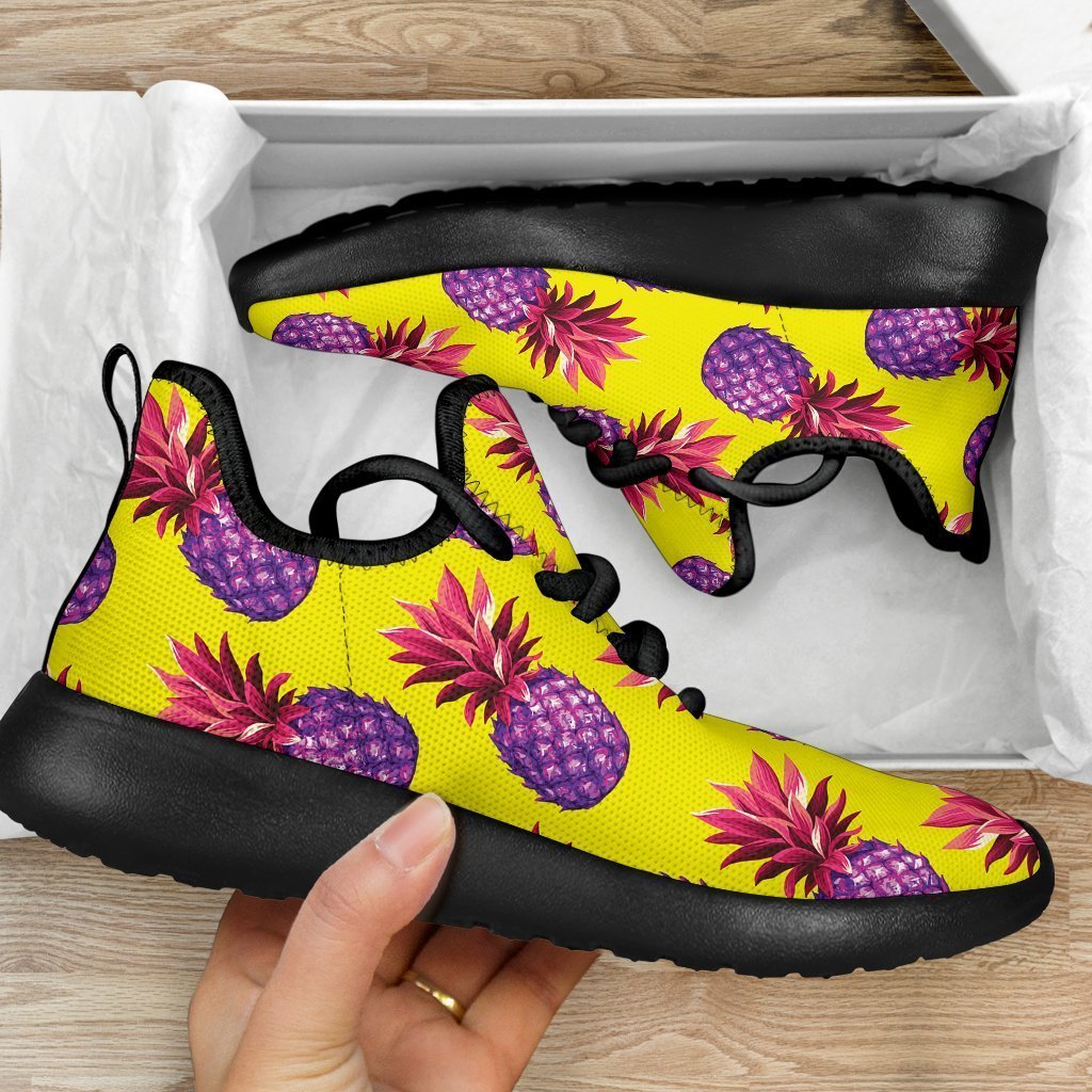 Purple EDM Pineapple Pattern Print Mesh Knit Shoes