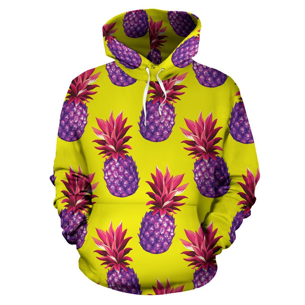 Purple EDM Pineapple Pattern Print Pullover Hoodie