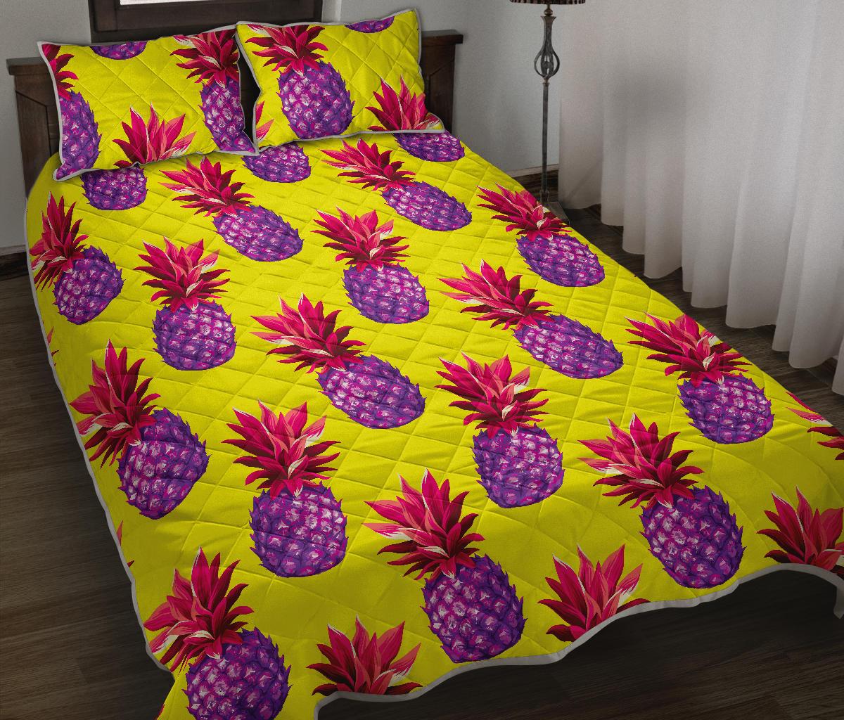 Purple EDM Pineapple Pattern Print Quilt Bed Set