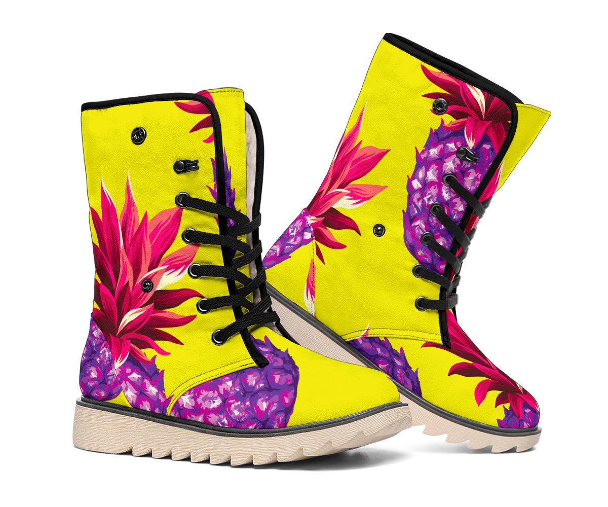 Purple EDM Pineapple Pattern Print Winter Boots