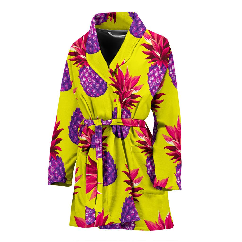 Purple EDM Pineapple Pattern Print Women's Bathrobe