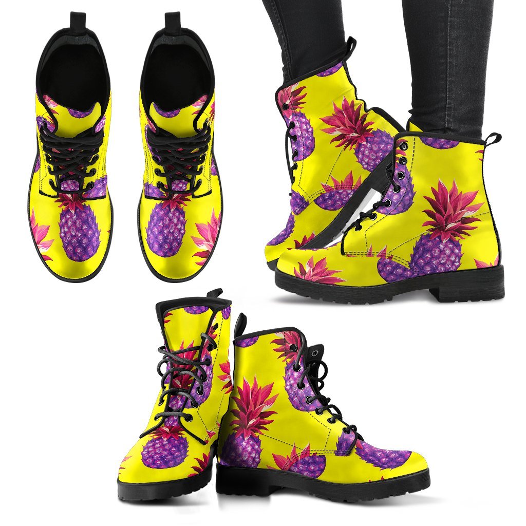 Purple EDM Pineapple Pattern Print Women's Boots