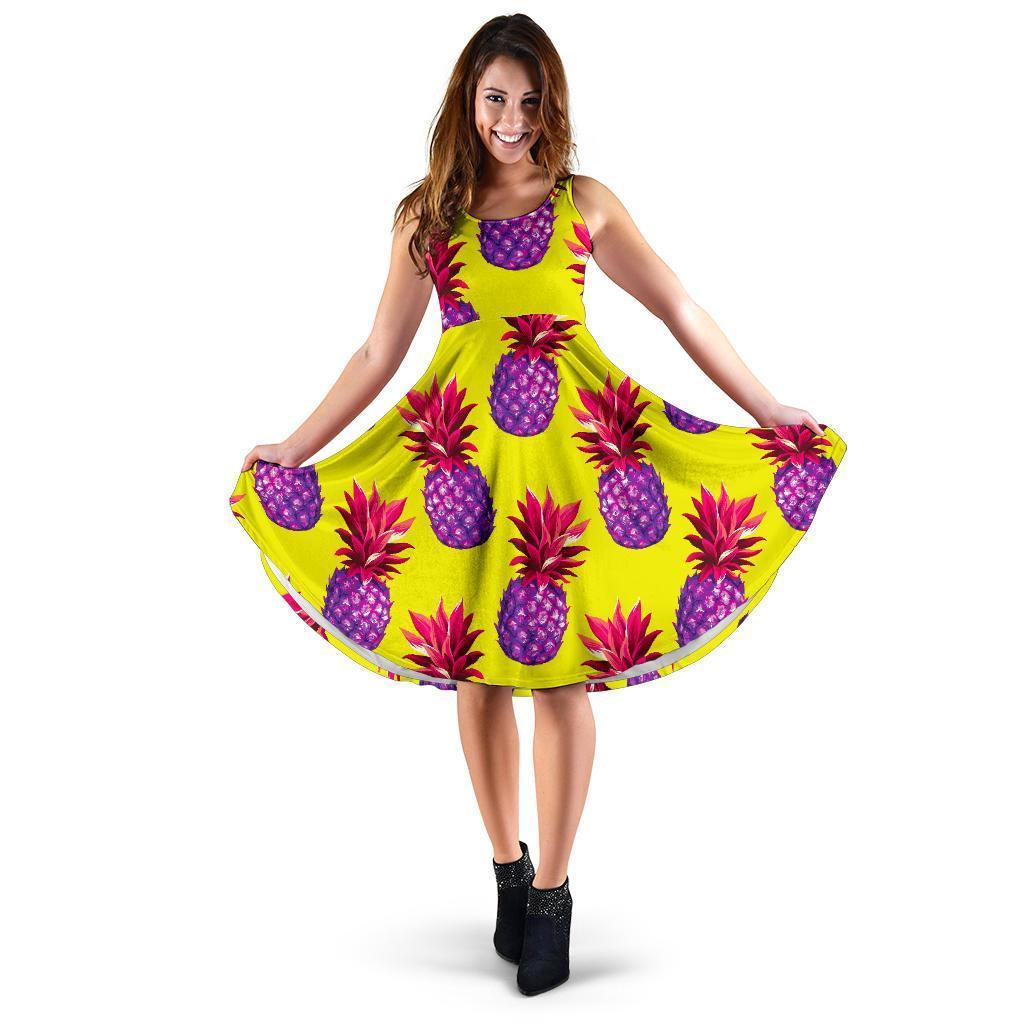 Purple EDM Pineapple Pattern Print Women's Dress