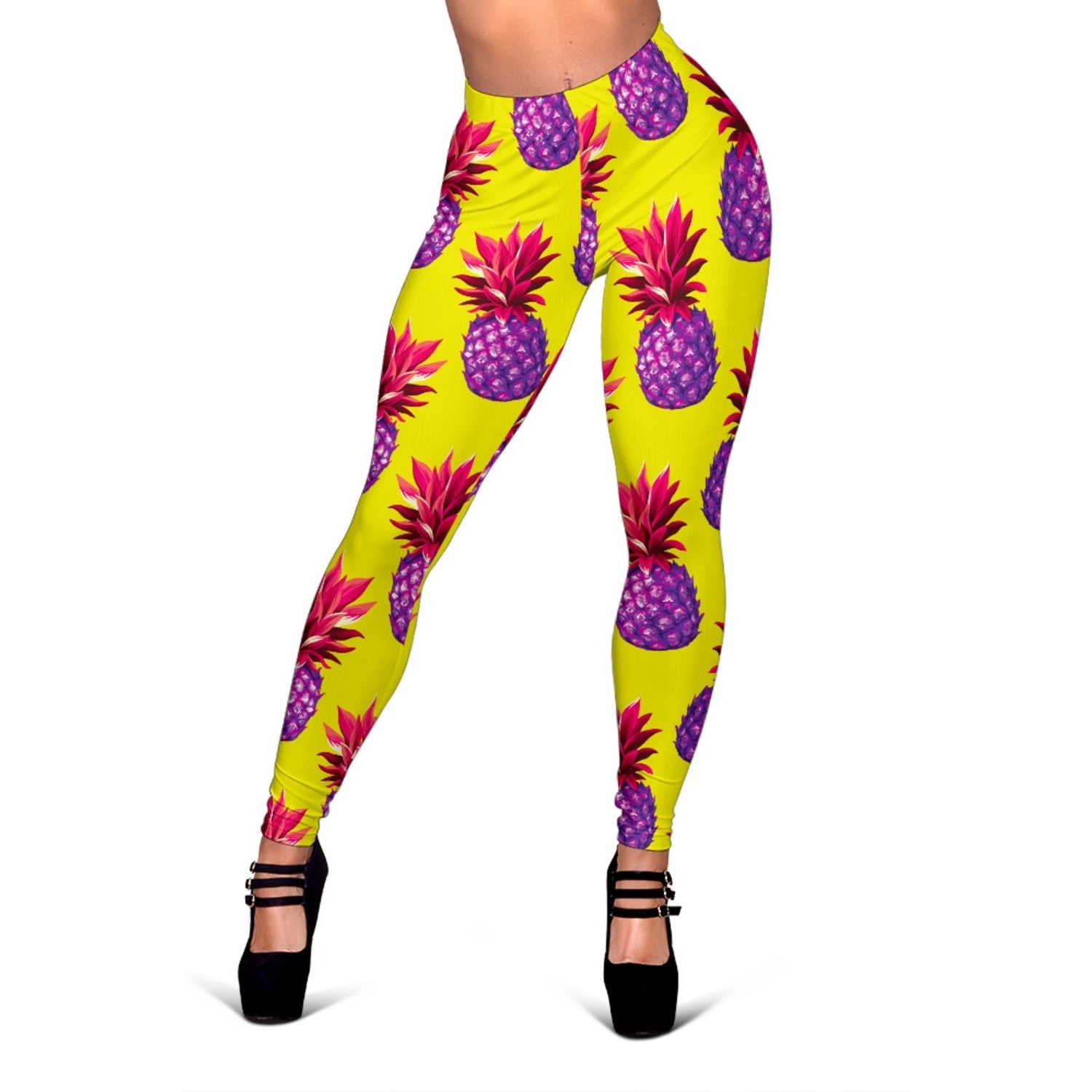 Purple EDM Pineapple Pattern Print Women's Leggings