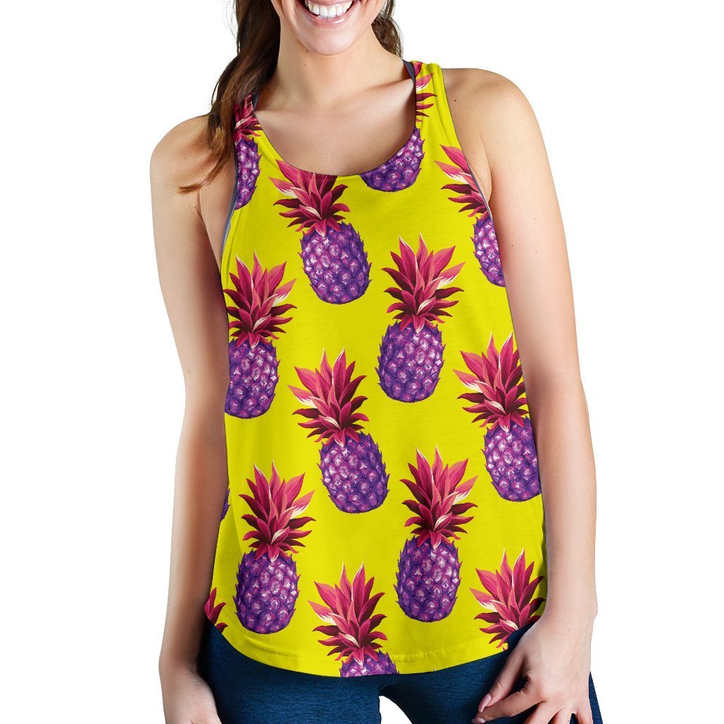 Purple EDM Pineapple Pattern Print Women's Racerback Tank Top