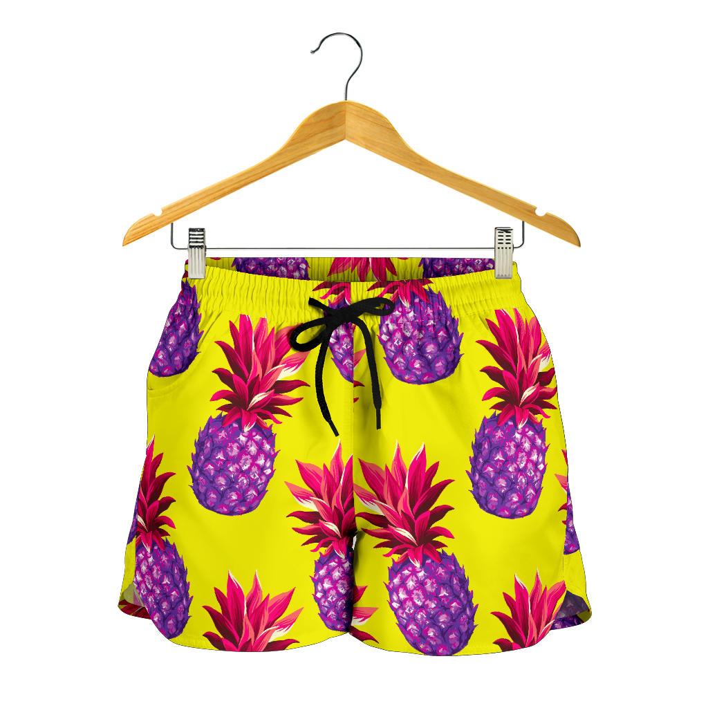 Purple EDM Pineapple Pattern Print Women's Shorts