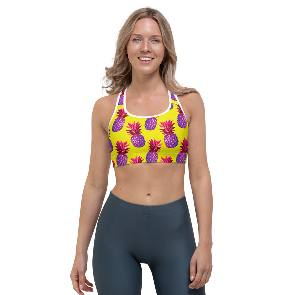 Purple EDM Pineapple Pattern Print Women's Sports Bra