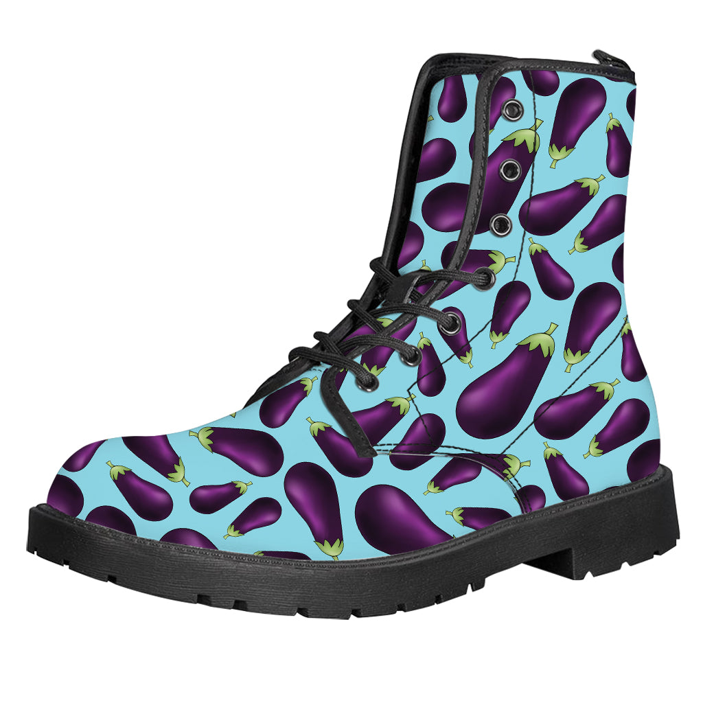 Purple Eggplant Pattern Print Leather Boots