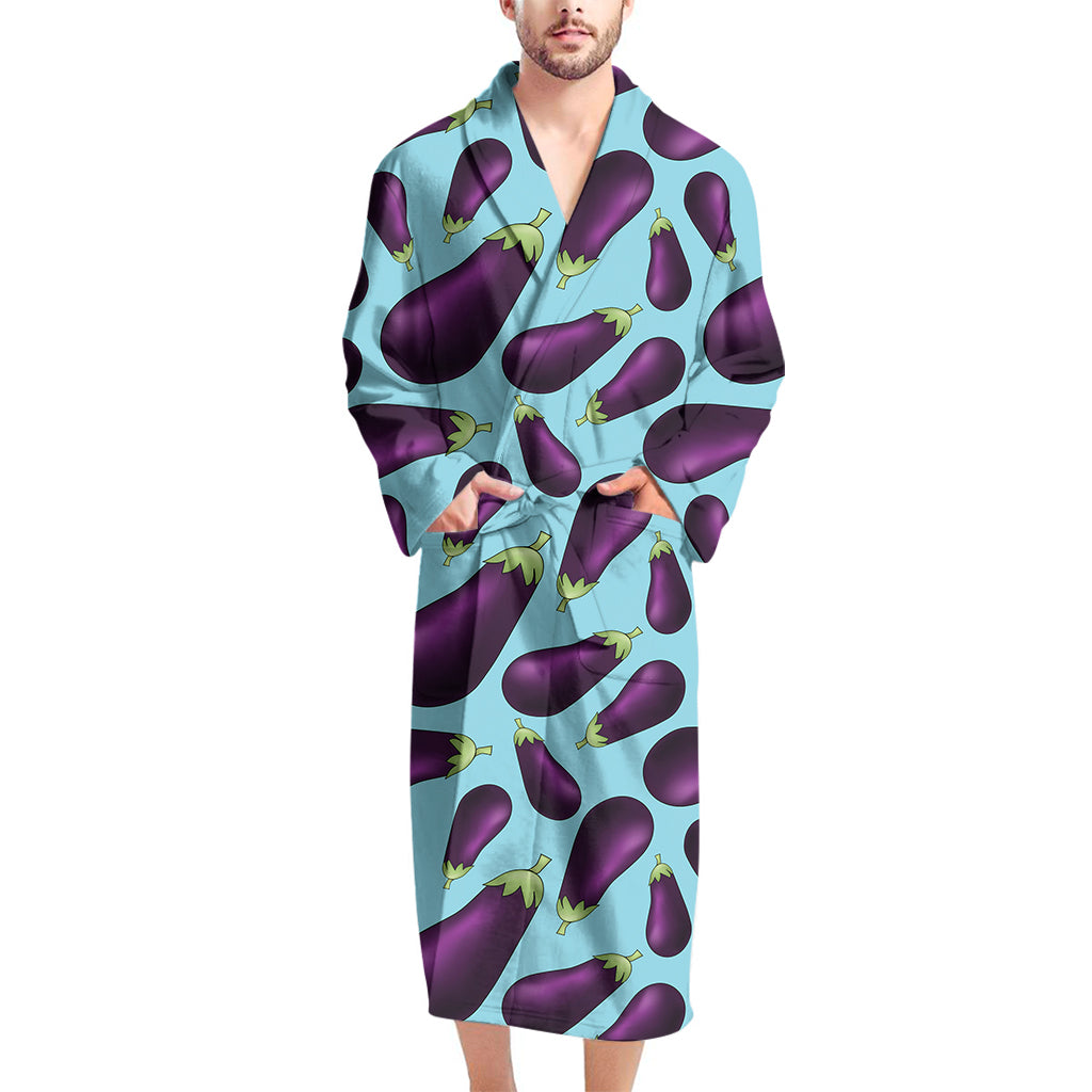 Purple Eggplant Pattern Print Men's Bathrobe