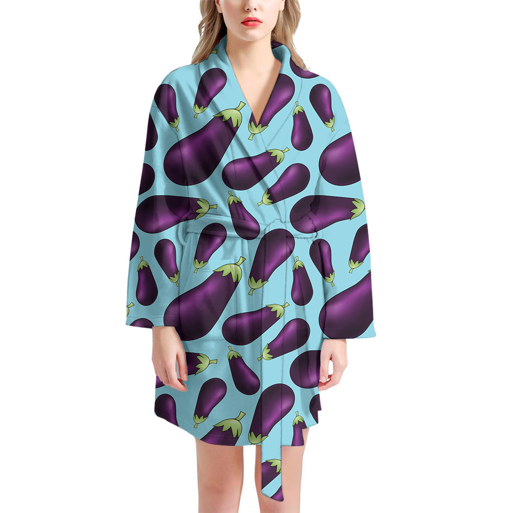 Purple Eggplant Pattern Print Women's Bathrobe