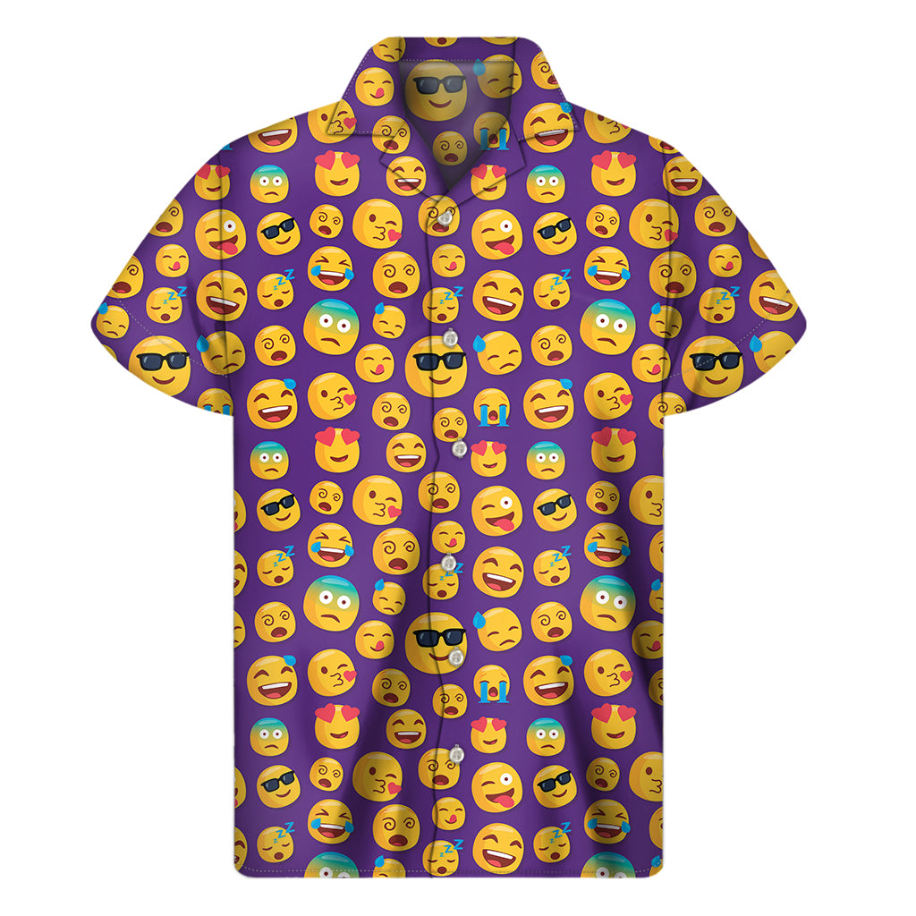 Purple Emoji Pattern Print Men's Short Sleeve Shirt