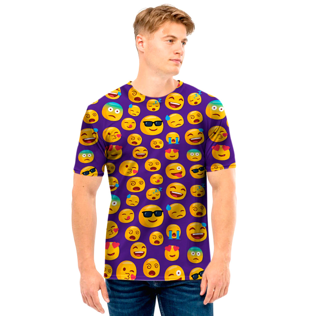 Purple Emoji Pattern Print Men's T-Shirt