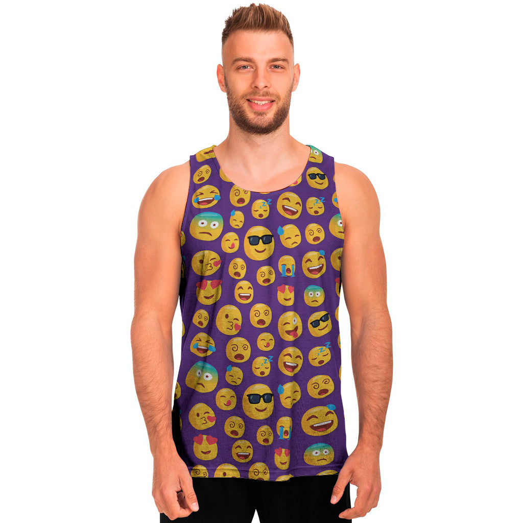 Purple Emoji Pattern Print Men's Tank Top