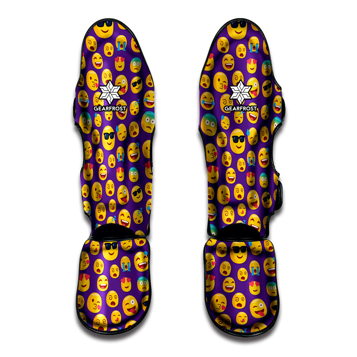 Purple Emoji Pattern Print Muay Thai Shin Guards