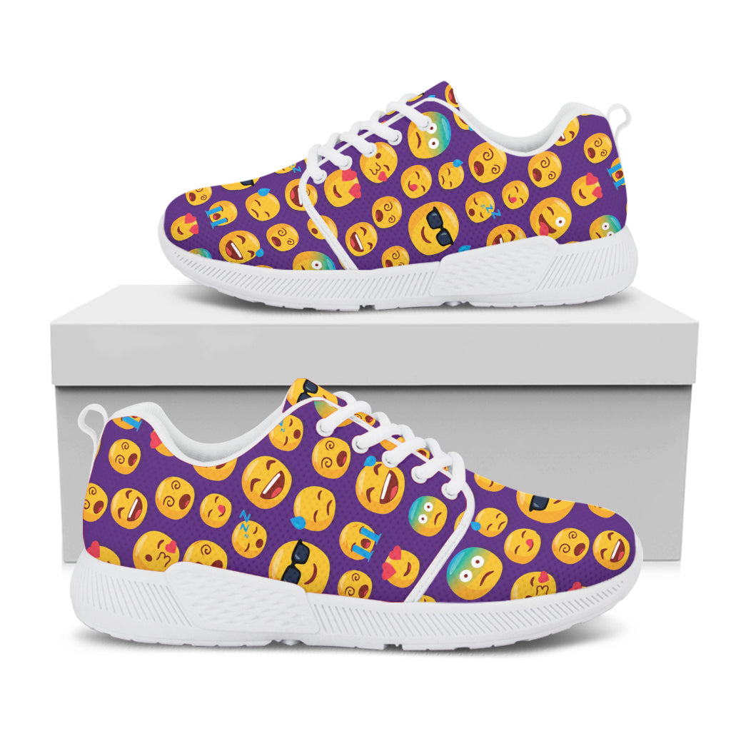 Purple Emoji Pattern Print White Athletic Shoes