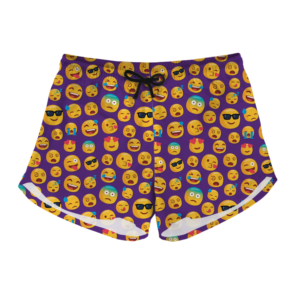 Purple Emoji Pattern Print Women's Shorts