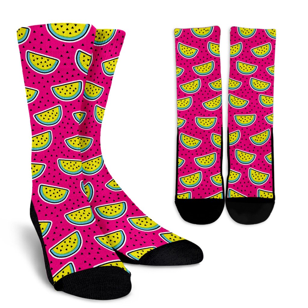 Purple Fancy Watermelon Pattern Print Crew Socks