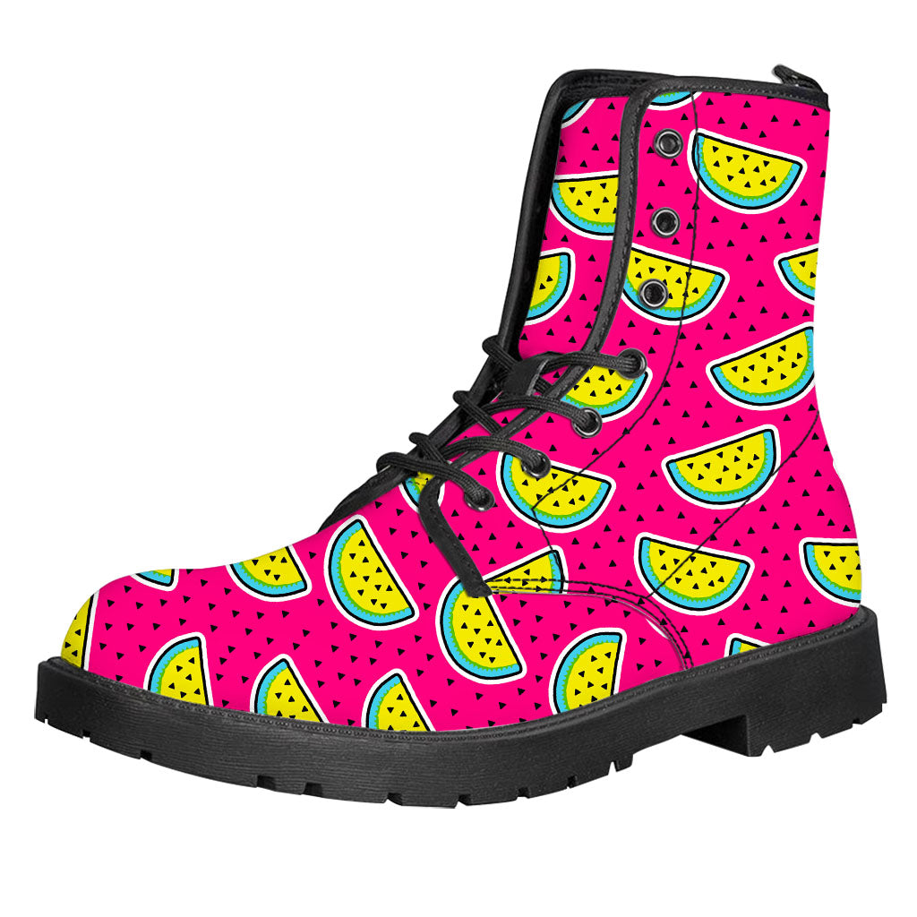 Purple Fancy Watermelon Pattern Print Leather Boots