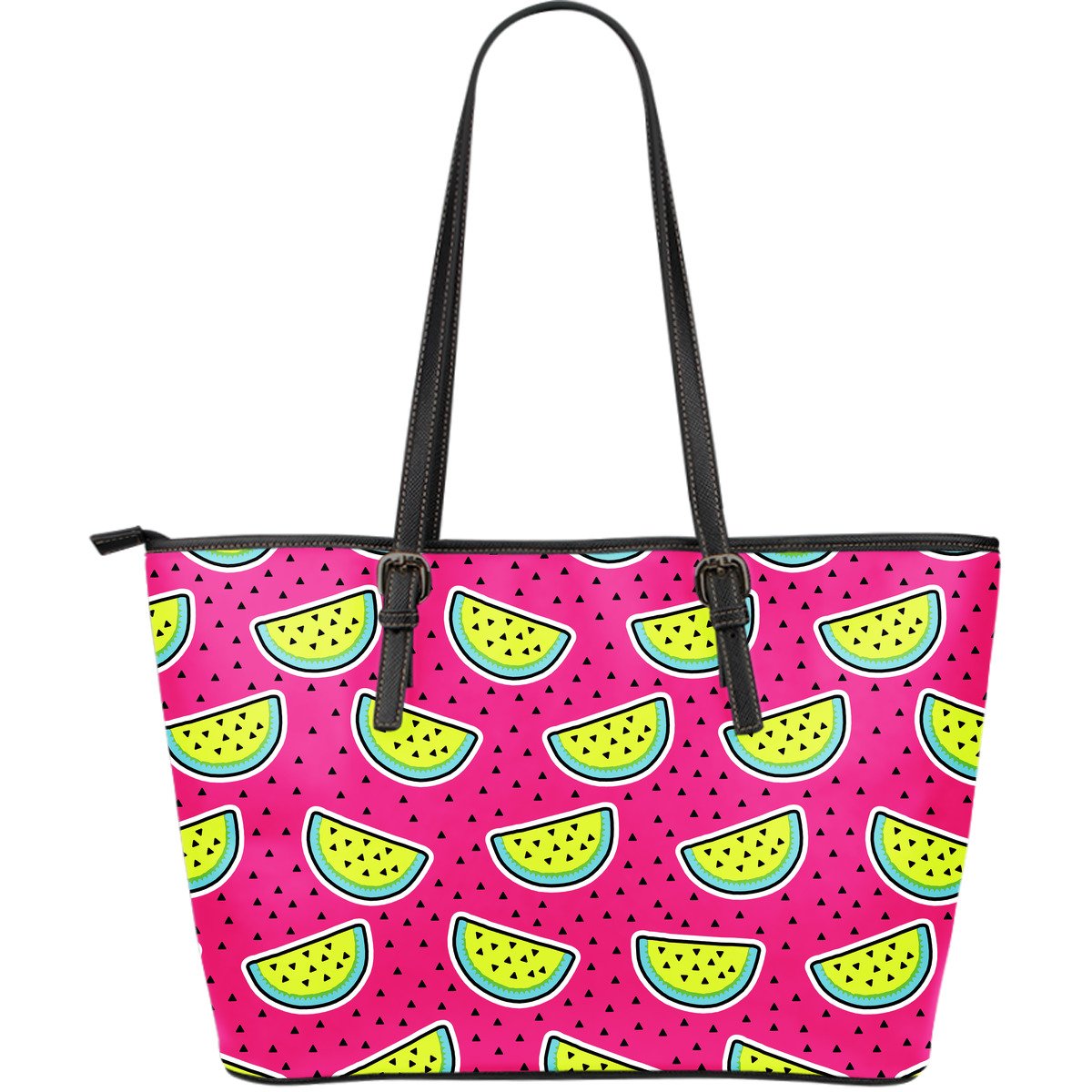 Purple Fancy Watermelon Pattern Print Leather Tote Bag