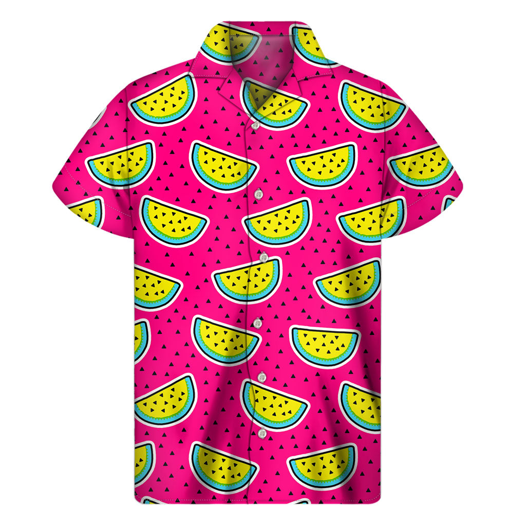 Purple Fancy Watermelon Pattern Print Men's Short Sleeve Shirt