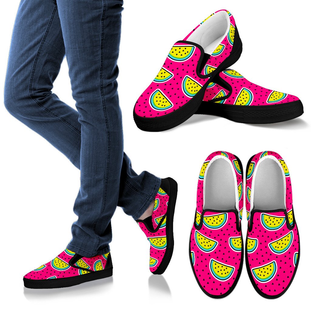 Purple Fancy Watermelon Pattern Print Men's Slip On Shoes